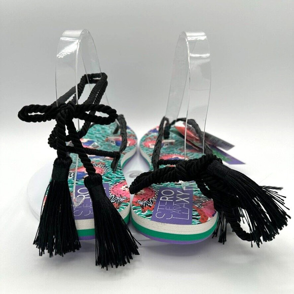 NWT Roxy x Stella Jean Cannes Sandals Ankle Wrap US 10 Tropical Green Beach Boho - Picture 5 of 10